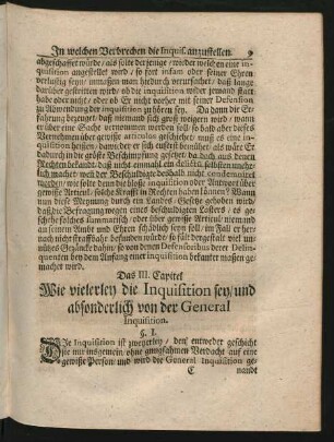 Das III. Capitel. Wie vielerley die Inquisition sey/ und absonderlich von der General Inquisition.