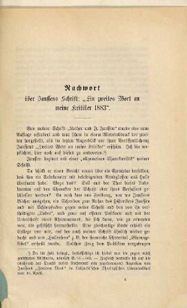 Ueber Janssen's Schrift: Ein zweites Wort an meine Kritiker 1883 : Ein Nachwort zu "Luther und J. Janssen"