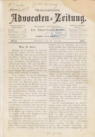 Allgemeine Juristen-Zeitung. 1. 1878