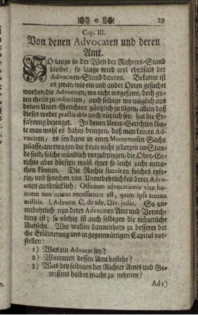 Cap. III. Von denen Advocaten und deren Amt.