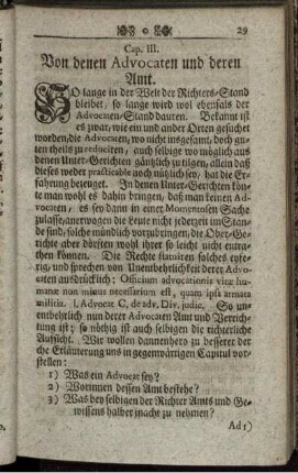 Cap. III. Von denen Advocaten und deren Amt.