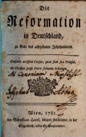 Die Reformation in Deutschland zu Ende des achtzehnten Jahrhunderts