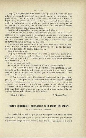 Alcune appliczioni cinematiche della teoria dei vettori.