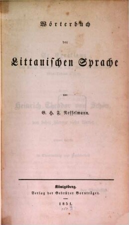 Wörterbuch der littauischen Sprache