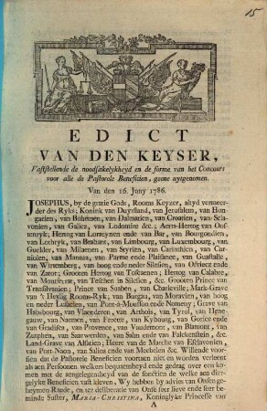 Edict Van Den Keyser : Van den 16. Juny 1786