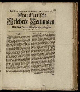 Num. CI. Dienstags, den 17. Decemb. 1743 - Num. CV. Diensttags, den 31. Decemb. 1743