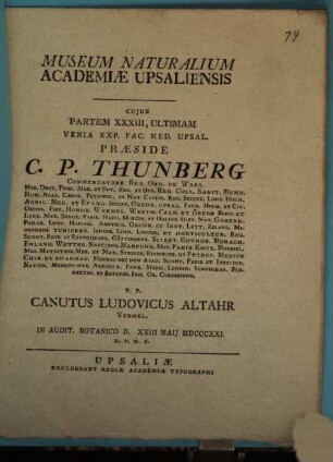 Museum Naturalium Academiae Upsaliensis, 33
