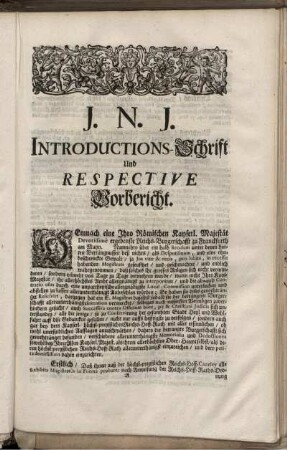 J.N.J. Introductions-Schrift und Respective Vorbericht