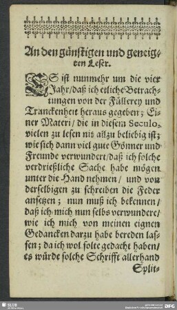 An den günstigen und geneigten Leser