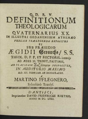 Definitionum Theologicarum Quaternarius XX.