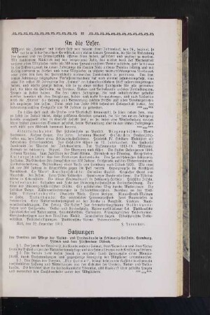 Satzungen des Verein zur Pflege der Natur- und Landeskunde in Schleswig-Holstein, Hamburg, Lübeck und dem Fürstentum Lübeck.