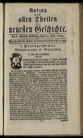 XLII. Stück. Coburg, den 14. Oct. 1752.