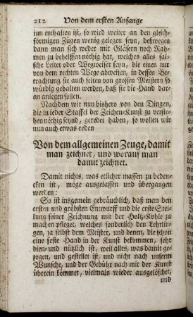 Von dem allgemeinen Zeuge, damit man zeichnet, und worauf man damit zeichnet.