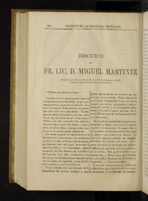Discurso del Sr. Lic. D. MIguel Martinez