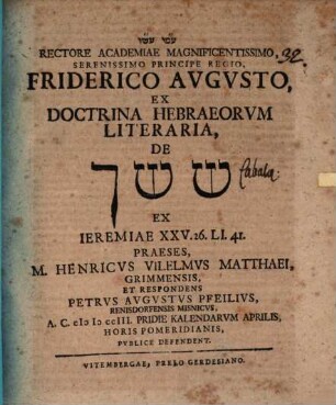 Ex doctrina hebraeorum literaria, de Šēšaḵ ex Ieremiae XXV. 26. LI. 41