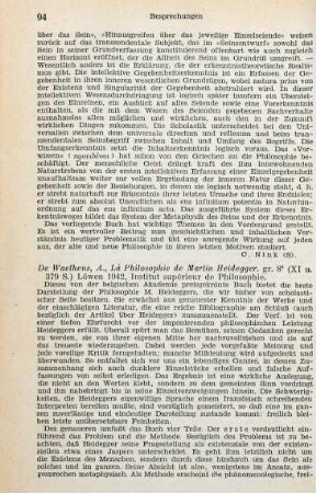 94-97 [Rezension] DeWaelhens, Alphonse, La Philosophie de Martin Heidegger