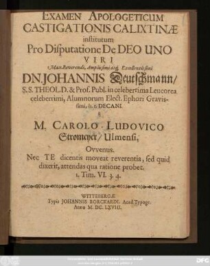 Examen Apologeticum Castigationis Calixtinae