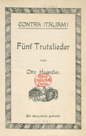 Contra Italiam! : 5 Trutzlieder
