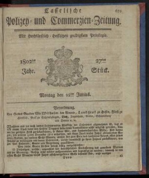 27tes Stueck, Montag den 28ten Junius 1802