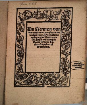 Ain Sermon von dem gebett vnd procession. in der Creützwochen