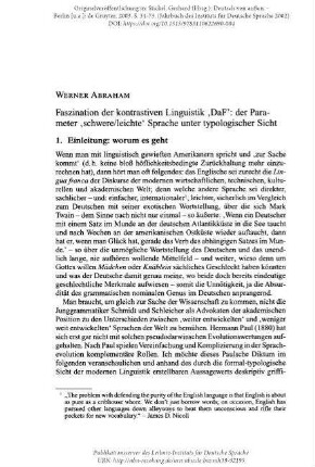 Faszination der kontrastiven Linguistik 'DaF': der Parameter 'schwere/leichte' Sprache unter typologischer Sicht