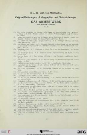 II. u. III. AD. von Menzel. Original-Radierungen, -Lithographien und Steinzeichnungen (Nr. 270-331)