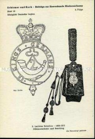 Uniformdarstellung, Detailstudie Emblem und Tschako eines Offiziers des 2. Leichten Bataillons der Königlich Deutschen Legion, Kurfürstentum Hannover, 1806/1815.