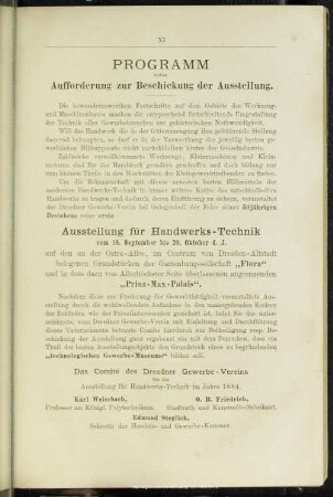 Programm nebst Aufforderung zur Beschickung der Ausstellung