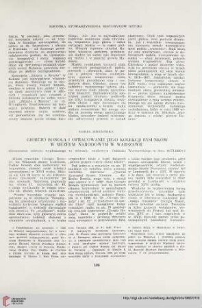 22: Giorgio Bonola i opracowanie jego kolekcji rysunków w Muzeum Narodowym w Warszawie : (streszczenie referatu wygłoszonego na zebraniu naukowym Oddziału Warszawskiego w dniu 16.VI.1959 r.)