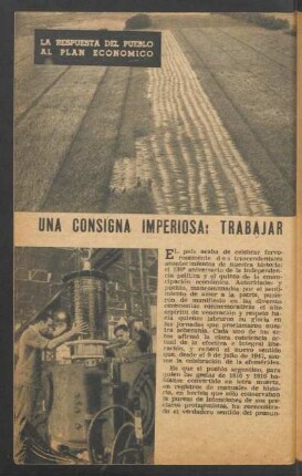 Una consigna imperiosa: trabajar : La repuesta del pueblo al Plan Económico