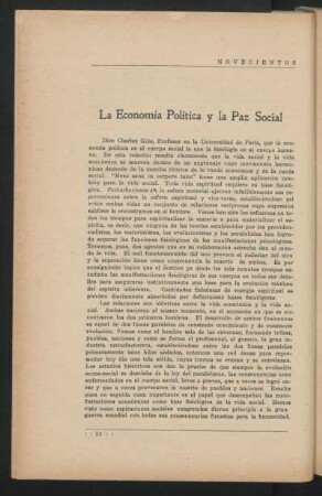 La economía política y la paz social