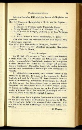 Vereinsangelegenheiten, Todes-Anzeigen