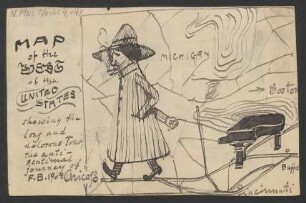 MAP of the BEST of the UNITED STATES : showing the long and dolorous Tour, the anti-sentimal journey of F. B. 1904