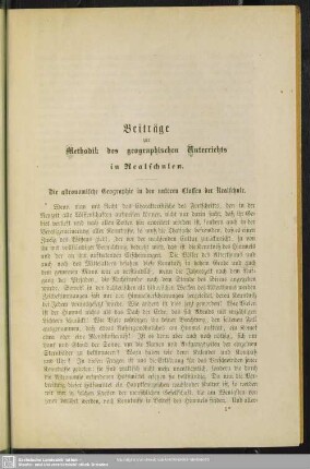Beiträge zur Methodik des geographischen Unterrichts in Realschulen