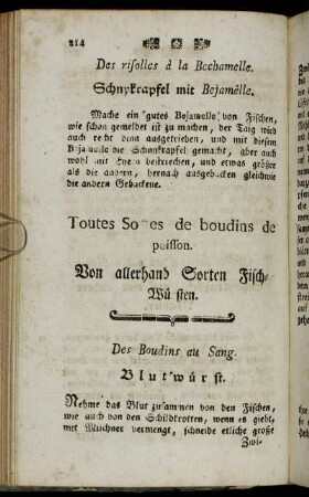 Toutes Sortes de boudins de poisson. Von allerhand Sorten Fisch-Würsten.