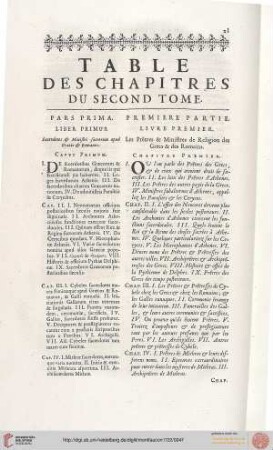 Table des chapitres du second tome