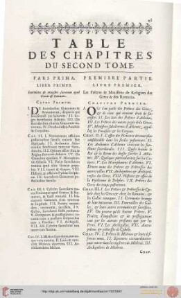 Table des chapitres du second tome