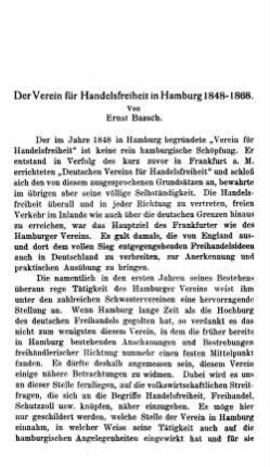 Der Verein für Handelsfreiheit in Hamburg 1848 - 1868.