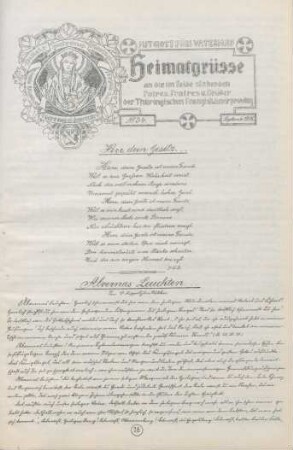 34.1918: Heimatgrüsse an die im Felde stehenden Patres, Fratres u. Brüder der Thüringischen Franziskanerprovinz
