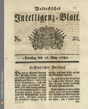 No. 20, Dienstag den 16. May 1780