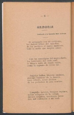 Armonía : Dedicado á la señorita Sara Andrade