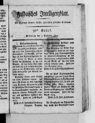 36tes Stück, Ausgabe vom 5. September 1804