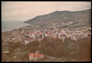 Funchal, Madeira/ Portugal: Blick von einem Hügel auf die Stadt bis zur Mittelmeerküste