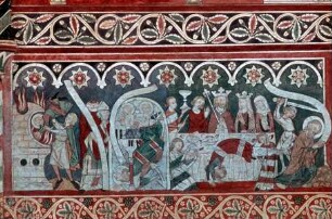 Martyrium der heiligen Eustachius und Dionysius, Tod des heiligen Clemens, Tanz der Salome und Enthauptung Johannes des Täufers (von Süden nach Norden)