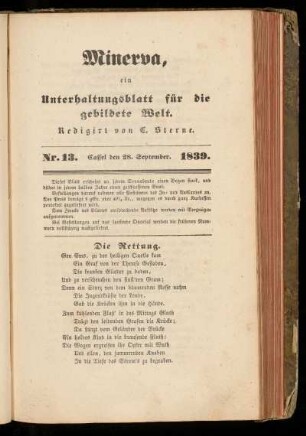 Minerva, Nr. 13, 28. September 1839