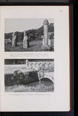Abb. 158. Steinfigur am Königsgrabe von Sawon (17. Jahrh.) Militärmandarin (1), Zivilmandarin (2) und Mag-tju-sök-Stele (3).