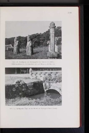 Abb. 158. Steinfigur am Königsgrabe von Sawon (17. Jahrh.) Militärmandarin (1), Zivilmandarin (2) und Mag-tju-sök-Stele (3).