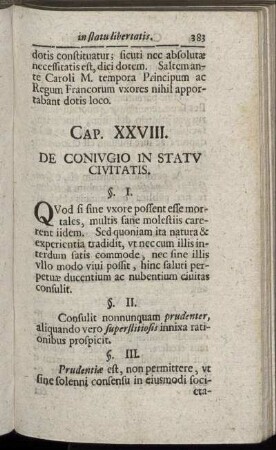 Cap. XXVIII. De Coniugio In Statu Civitatis.