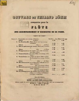 Oeuvres pour la flûte avec accompagnement d'orchestre ou de piano : op. 4,11, 11. Divertissement sur deux thêmes favorits suisses : mit Klavierbegl.
