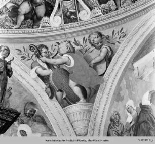 Freskenzyklus: Szenen aus dem Leben Mariens : Tambourfresken : Zwickel: vier Kirchenväter, Putti